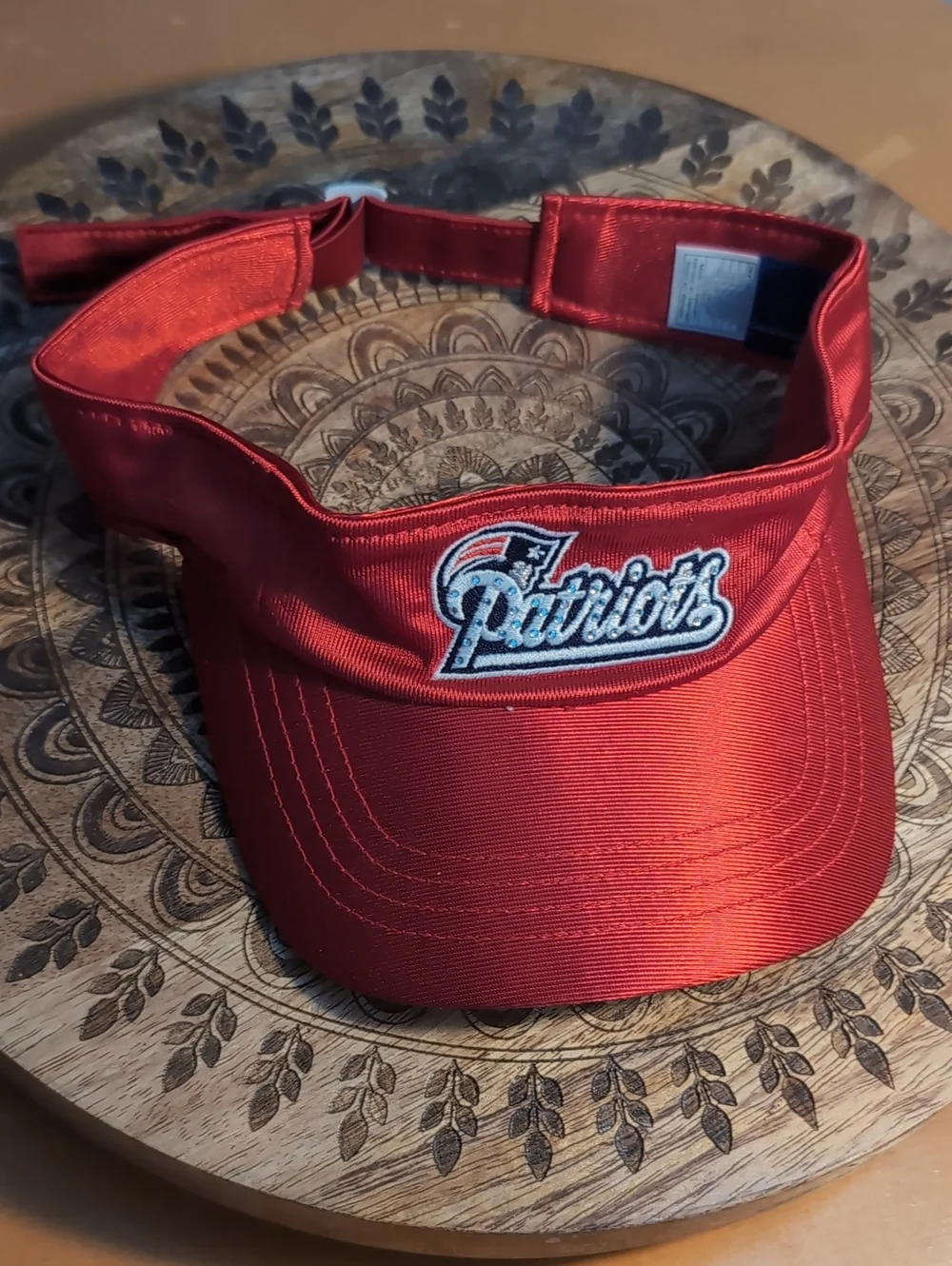 NFL Red Patriots Rhinestone Satin Embroidered Visor